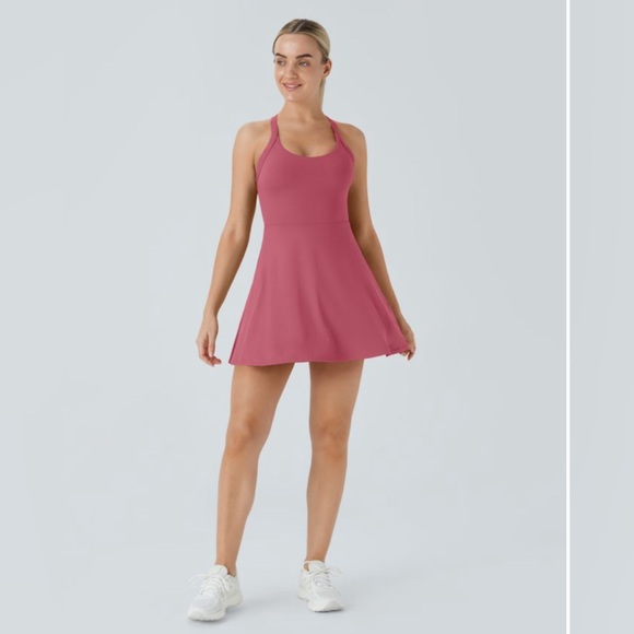 New nwt Halara Backless Twisted Active Dress in Begonia Rouge Medium - Picture 2 of 16